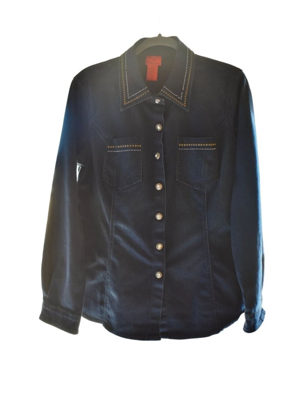 Women's  V Christina Embellished Snap Front Denim Jacket Lightweight XL